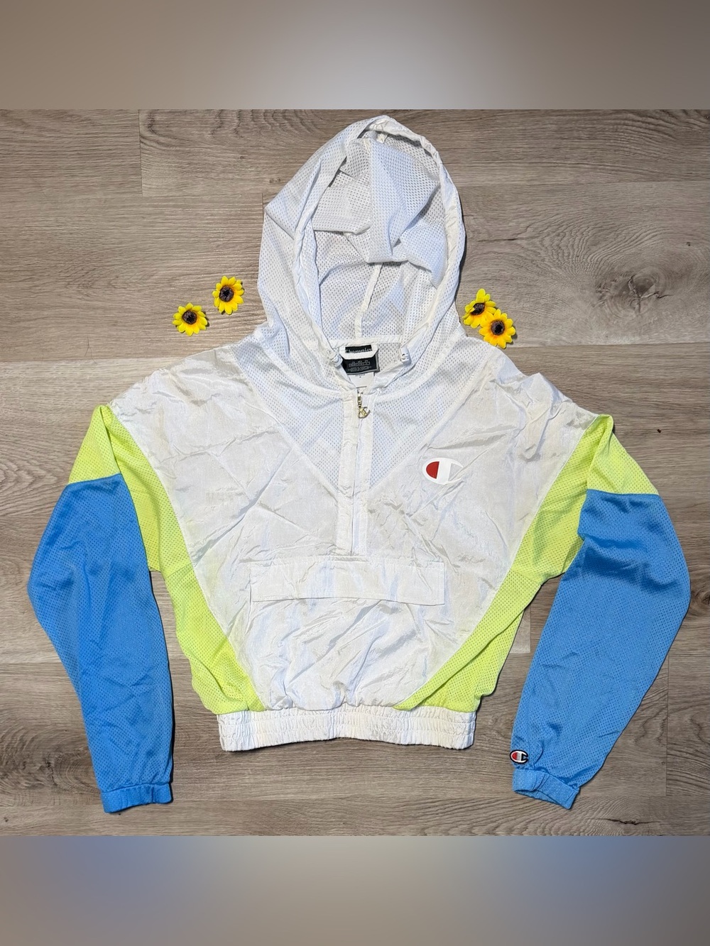 Champion Crinkle & Mesh Hooded Warm-Up Windbreaker Jacket -